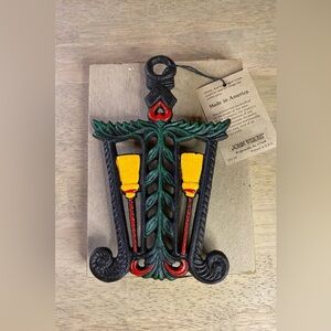 John Wright Cast Iron Broom‎ Trivet Vintage Painted